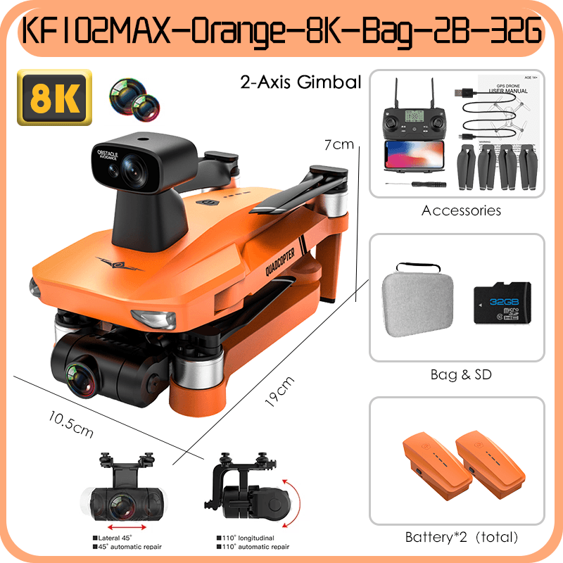 KF102 MAX GPS Drone - 4k Profesional 8K HD Camera 2-Axis Gimbal Anti-Shake Aerial Photography Brushless Foldable Quadcopter 1.2KM 1200M Professional Camera Drone 10 KF102 MAX GPS Drone - 4k Profesional 8K HD Camera 2-Axis Gimbal Anti-Shake Aerial Photography Brushless Foldable Quadcopter 1.2KM 1200M Professional Camera Drone - صورة KF102 MAX GPS Drone - 4k Profesional 8K HD Camera 2-Axis Gimbal Anti-Shake Aerial Photography Brushless Foldable Quadcopter 1.2KM 1200M Professional Camera Drone - صورة 10