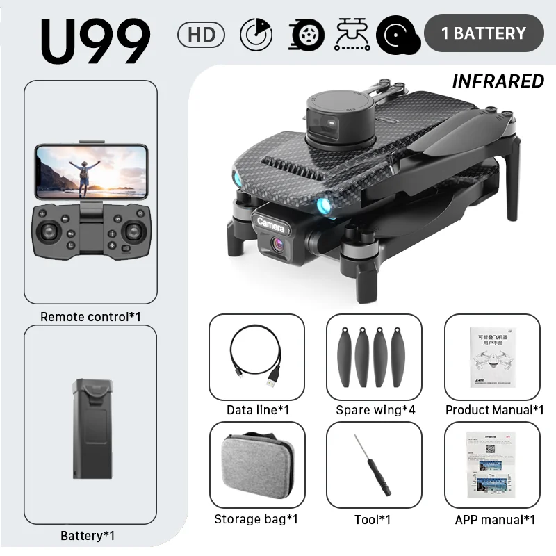 KBDFA U99 Drone - Professional Aerial Photography Quadcopter HD Dual Camera FPV Laser Obstacle Avoidance RC Helicopter Toys Gifts - Image 8