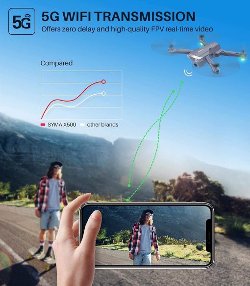SYMA X500 4K HD Drone - with UHD Camera for Adults, Easy GPS Quadcopter for Beginner with 56mins Flight Time, Brush Motor, 5GHz FPV Transmission, Auto Return Home, Follow Me, Light Positioning, 2 Batteries Professional Camera Drone 4 SYMA X500 4K HD Drone - with UHD Camera for Adults, Easy GPS Quadcopter for Beginner with 56mins Flight Time, Brush Motor, 5GHz FPV Transmission, Auto Return Home, Follow Me, Light Positioning, 2 Batteries Professional Camera Drone - صورة SYMA X500 4K HD Drone - with UHD Camera for Adults, Easy GPS Quadcopter for Beginner with 56mins Flight Time, Brush Motor, 5GHz FPV Transmission, Auto Return Home, Follow Me, Light Positioning, 2 Batteries Professional Camera Drone - صورة 4