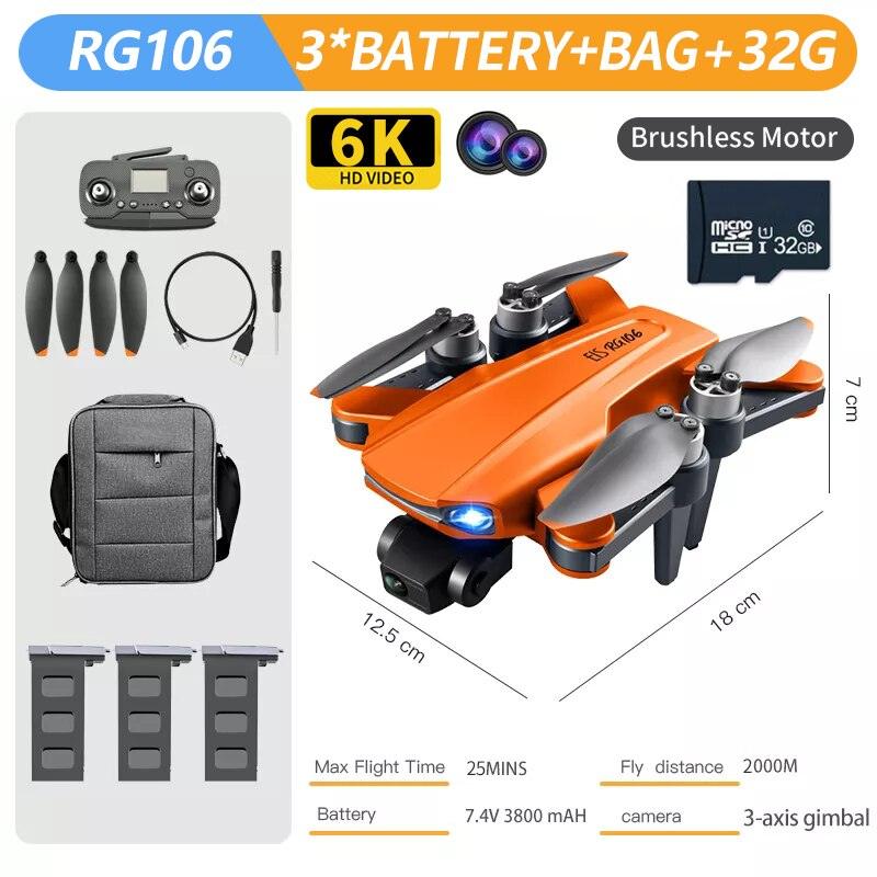 RG106 MAX Drone - Professional GPS 6K HD Dual HD Camera with 3-Axis Gimbal FPV Obstacle Avoidance Brushless Foldable Quadcopter Toys Professional Camera Drone 19 RG106 MAX Drone - Professional GPS 6K HD Dual HD Camera with 3-Axis Gimbal FPV Obstacle Avoidance Brushless Foldable Quadcopter Toys Professional Camera Drone - Image 19