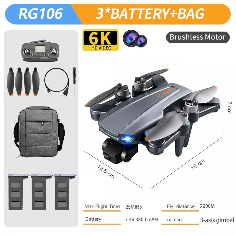 RG106 MAX Drone - Professional GPS 6K HD Dual HD Camera with 3-Axis Gimbal FPV Obstacle Avoidance Brushless Foldable Quadcopter Toys Professional Camera Drone 14 RG106 MAX Drone - Professional GPS 6K HD Dual HD Camera with 3-Axis Gimbal FPV Obstacle Avoidance Brushless Foldable Quadcopter Toys Professional Camera Drone - Image 14