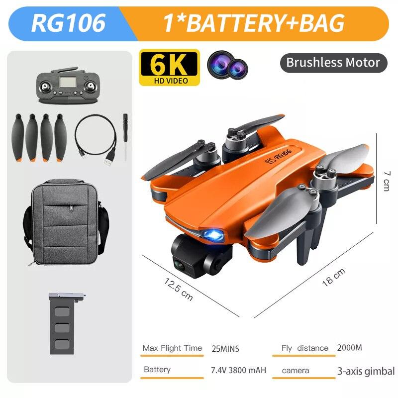 RG106 MAX Drone - Professional GPS 6K HD Dual HD Camera with 3-Axis Gimbal FPV Obstacle Avoidance Brushless Foldable Quadcopter Toys Professional Camera Drone 12 RG106 MAX Drone - Professional GPS 6K HD Dual HD Camera with 3-Axis Gimbal FPV Obstacle Avoidance Brushless Foldable Quadcopter Toys Professional Camera Drone - Image 12