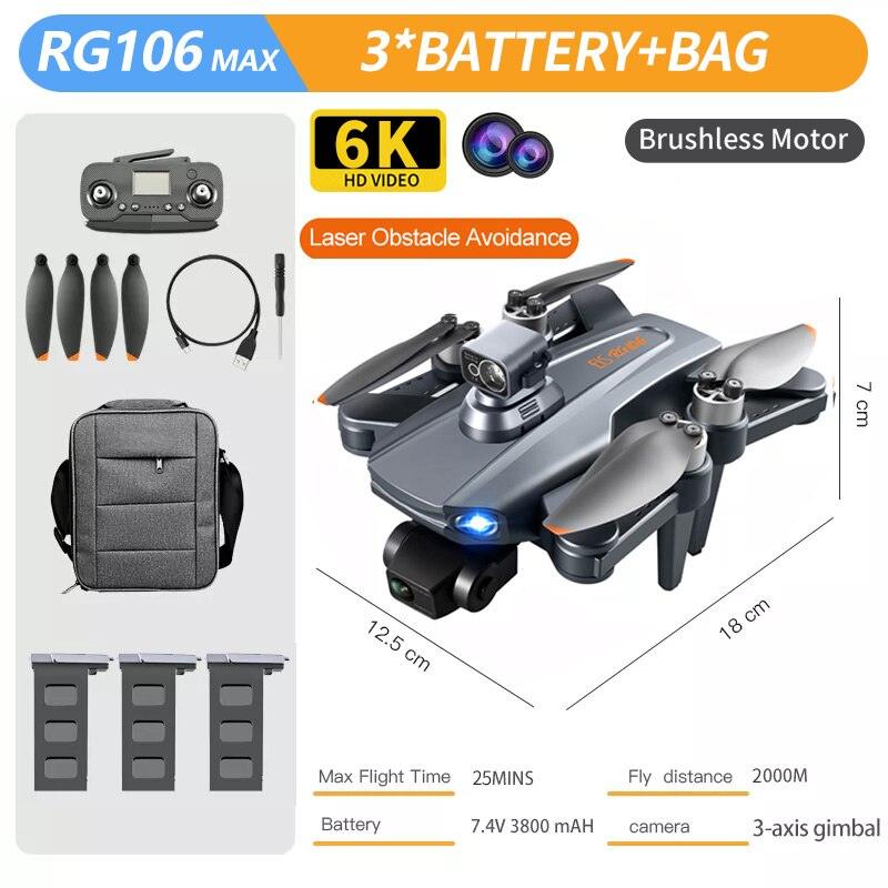 RG106 MAX Drone - Professional GPS 6K HD Dual HD Camera with 3-Axis Gimbal FPV Obstacle Avoidance Brushless Foldable Quadcopter Toys Professional Camera Drone 11 RG106 MAX Drone - Professional GPS 6K HD Dual HD Camera with 3-Axis Gimbal FPV Obstacle Avoidance Brushless Foldable Quadcopter Toys Professional Camera Drone - Image 11