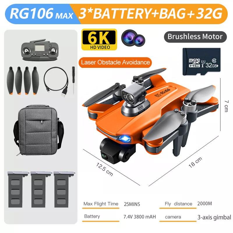 RG106 MAX Drone - Professional GPS 6K HD Dual HD Camera with 3-Axis Gimbal FPV Obstacle Avoidance Brushless Foldable Quadcopter Toys Professional Camera Drone 9 RG106 MAX Drone - Professional GPS 6K HD Dual HD Camera with 3-Axis Gimbal FPV Obstacle Avoidance Brushless Foldable Quadcopter Toys Professional Camera Drone - Image 9