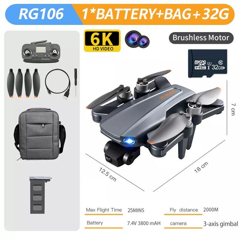 RG106 MAX Drone - Professional GPS 6K HD Dual HD Camera with 3-Axis Gimbal FPV Obstacle Avoidance Brushless Foldable Quadcopter Toys Professional Camera Drone 8 RG106 MAX Drone - Professional GPS 6K HD Dual HD Camera with 3-Axis Gimbal FPV Obstacle Avoidance Brushless Foldable Quadcopter Toys Professional Camera Drone - Image 8