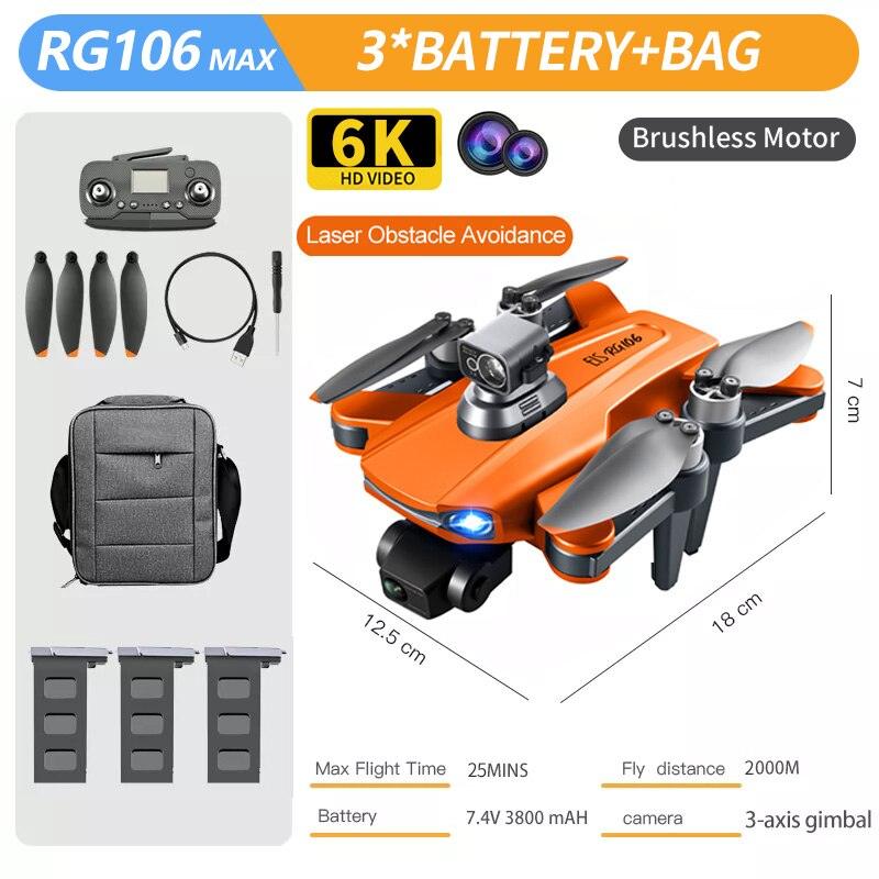 RG106 MAX Drone - Professional GPS 6K HD Dual HD Camera with 3-Axis Gimbal FPV Obstacle Avoidance Brushless Foldable Quadcopter Toys Professional Camera Drone 7 RG106 MAX Drone - Professional GPS 6K HD Dual HD Camera with 3-Axis Gimbal FPV Obstacle Avoidance Brushless Foldable Quadcopter Toys Professional Camera Drone - Image 7