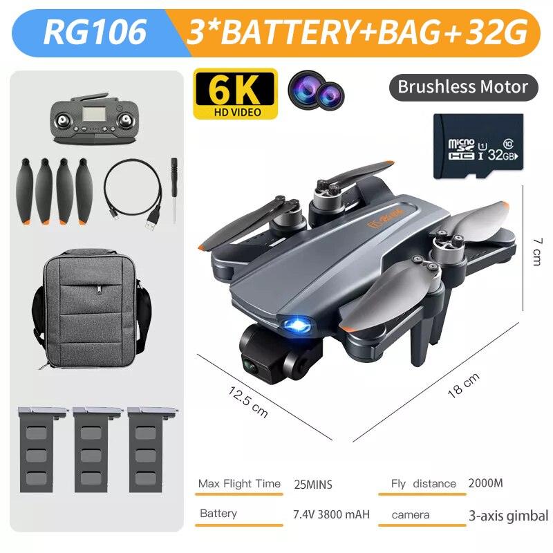 RG106 MAX Drone - Professional GPS 6K HD Dual HD Camera with 3-Axis Gimbal FPV Obstacle Avoidance Brushless Foldable Quadcopter Toys Professional Camera Drone 6 RG106 MAX Drone - Professional GPS 6K HD Dual HD Camera with 3-Axis Gimbal FPV Obstacle Avoidance Brushless Foldable Quadcopter Toys Professional Camera Drone - Image 6