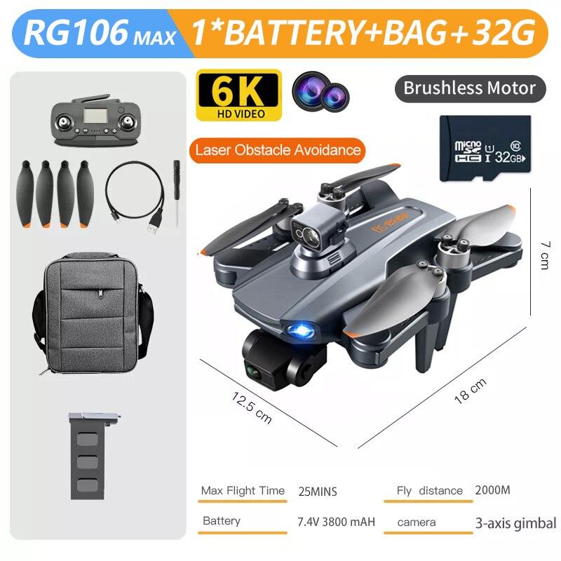 RG106 MAX Drone - Professional GPS 6K HD Dual HD Camera with 3-Axis Gimbal FPV Obstacle Avoidance Brushless Foldable Quadcopter Toys Professional Camera Drone 4 RG106 MAX Drone - Professional GPS 6K HD Dual HD Camera with 3-Axis Gimbal FPV Obstacle Avoidance Brushless Foldable Quadcopter Toys Professional Camera Drone - Image 4