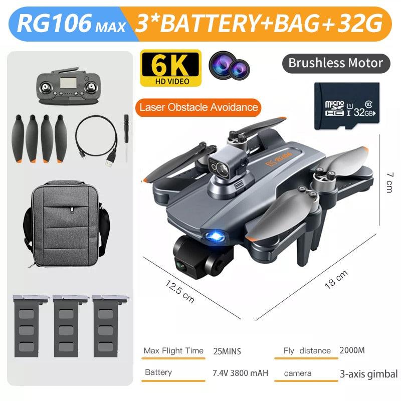 RG106 MAX Drone - Professional GPS 6K HD Dual HD Camera with 3-Axis Gimbal FPV Obstacle Avoidance Brushless Foldable Quadcopter Toys Professional Camera Drone 3 RG106 MAX Drone - Professional GPS 6K HD Dual HD Camera with 3-Axis Gimbal FPV Obstacle Avoidance Brushless Foldable Quadcopter Toys Professional Camera Drone - Image 3