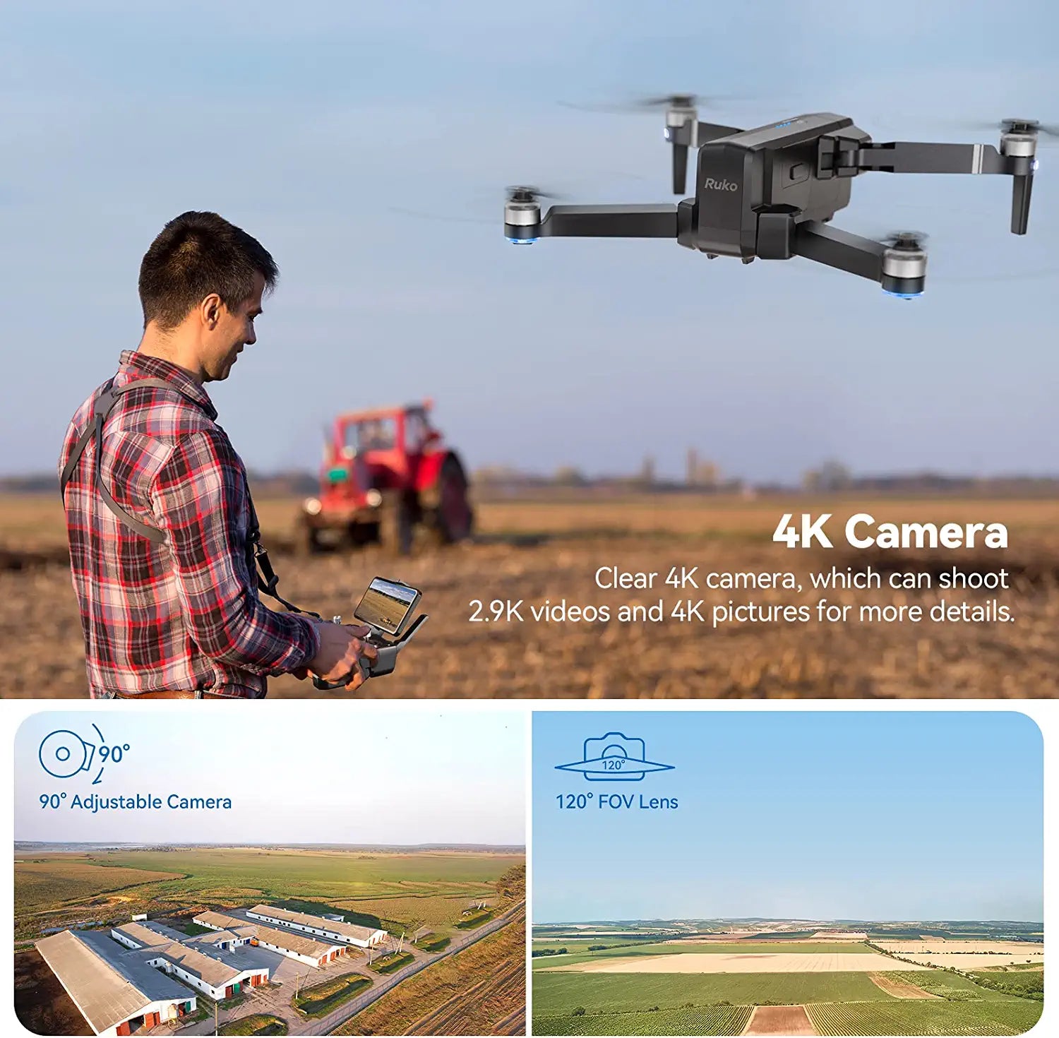 Ruko F11 Pro Drones - with Camera for Adults 4K HD UHD Camera 60 Mins Flight Time with GPS Auto Return Home Brushless Motor-Black(with Carrying Case) Professional Camera Drone 4 Ruko F11 Pro Drones - with Camera for Adults 4K HD UHD Camera 60 Mins Flight Time with GPS Auto Return Home Brushless Motor-Black(with Carrying Case) Professional Camera Drone - Image 4