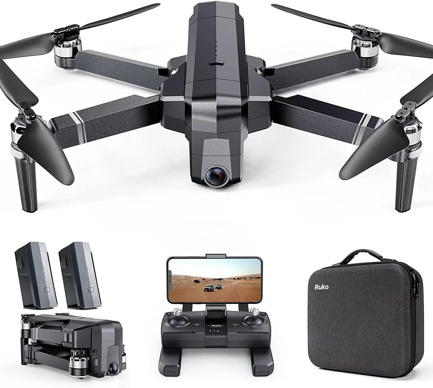 Ruko F11 Pro Drones - with Camera for Adults 4K HD UHD Camera 60 Mins Flight Time with GPS Auto Return Home Brushless Motor-Black（with Carrying Case） Professional Camera Drone