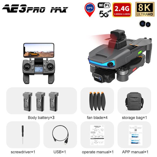 AE3 Pro Max Drone - 8K HD Dual Camera 6Axis EIS Gimbal 5G Wifi GPS FPV Folding RC Drones Quadcopter Professional Camera Drone 12 AE3 Pro Max Drone - 8K HD Dual Camera 6Axis EIS Gimbal 5G Wifi GPS FPV Folding RC Drones Quadcopter Professional Camera Drone - Image 12
