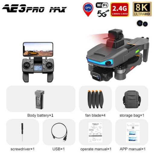 AE3 Pro Max Drone - 8K HD Dual Camera 6Axis EIS Gimbal 5G Wifi GPS FPV Folding RC Drones Quadcopter Professional Camera Drone 10 AE3 Pro Max Drone - 8K HD Dual Camera 6Axis EIS Gimbal 5G Wifi GPS FPV Folding RC Drones Quadcopter Professional Camera Drone — изображение 10