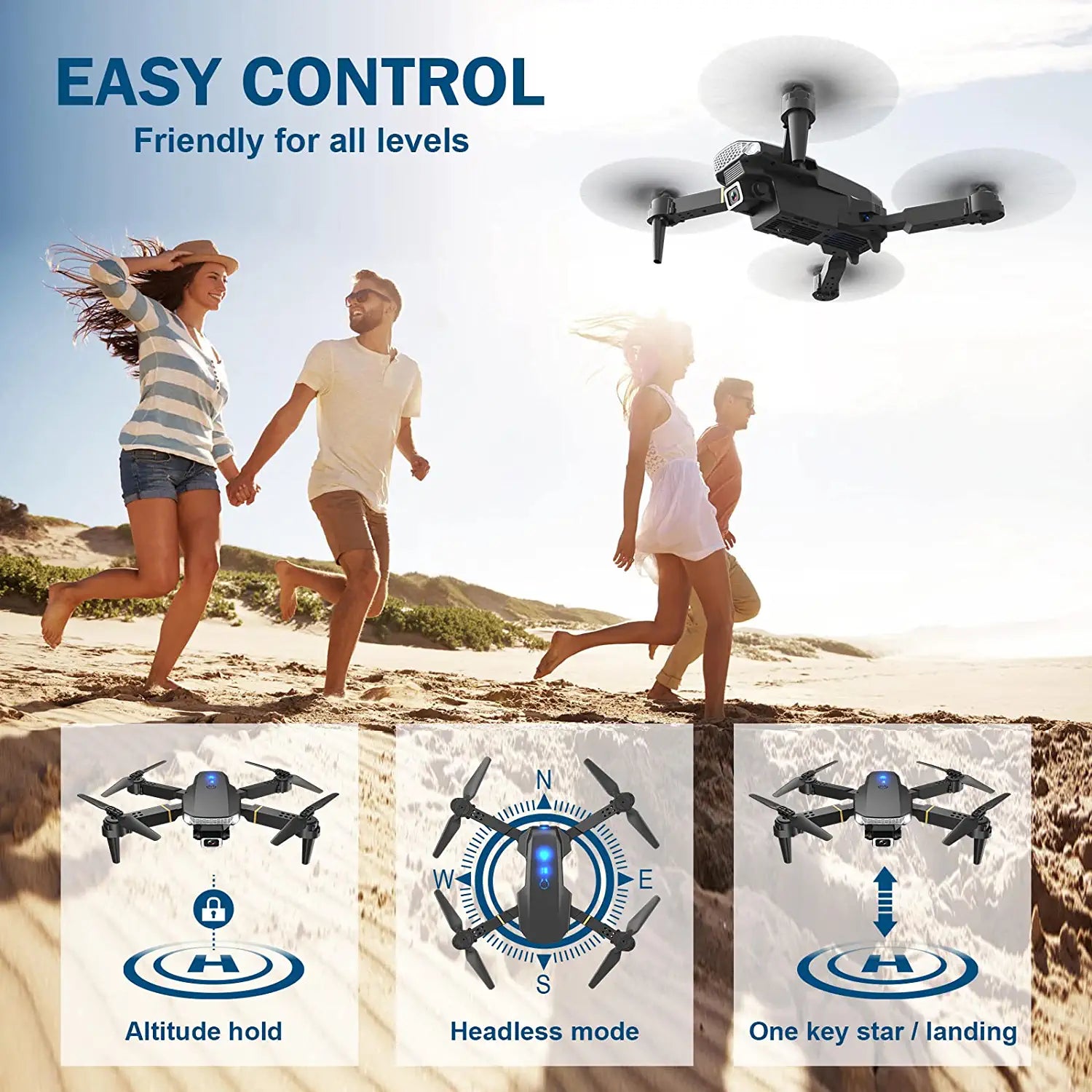 Wipkviey T27 Drone - with 3 Batteries 360° Flip, Altitude Hold, Headless Mode, One Key Take off/Landing Foldable Drone 2 Wipkviey T27 Drone - with 3 Batteries 360° Flip, Altitude Hold, Headless Mode, One Key Take off/Landing Foldable Drone - Image 2
