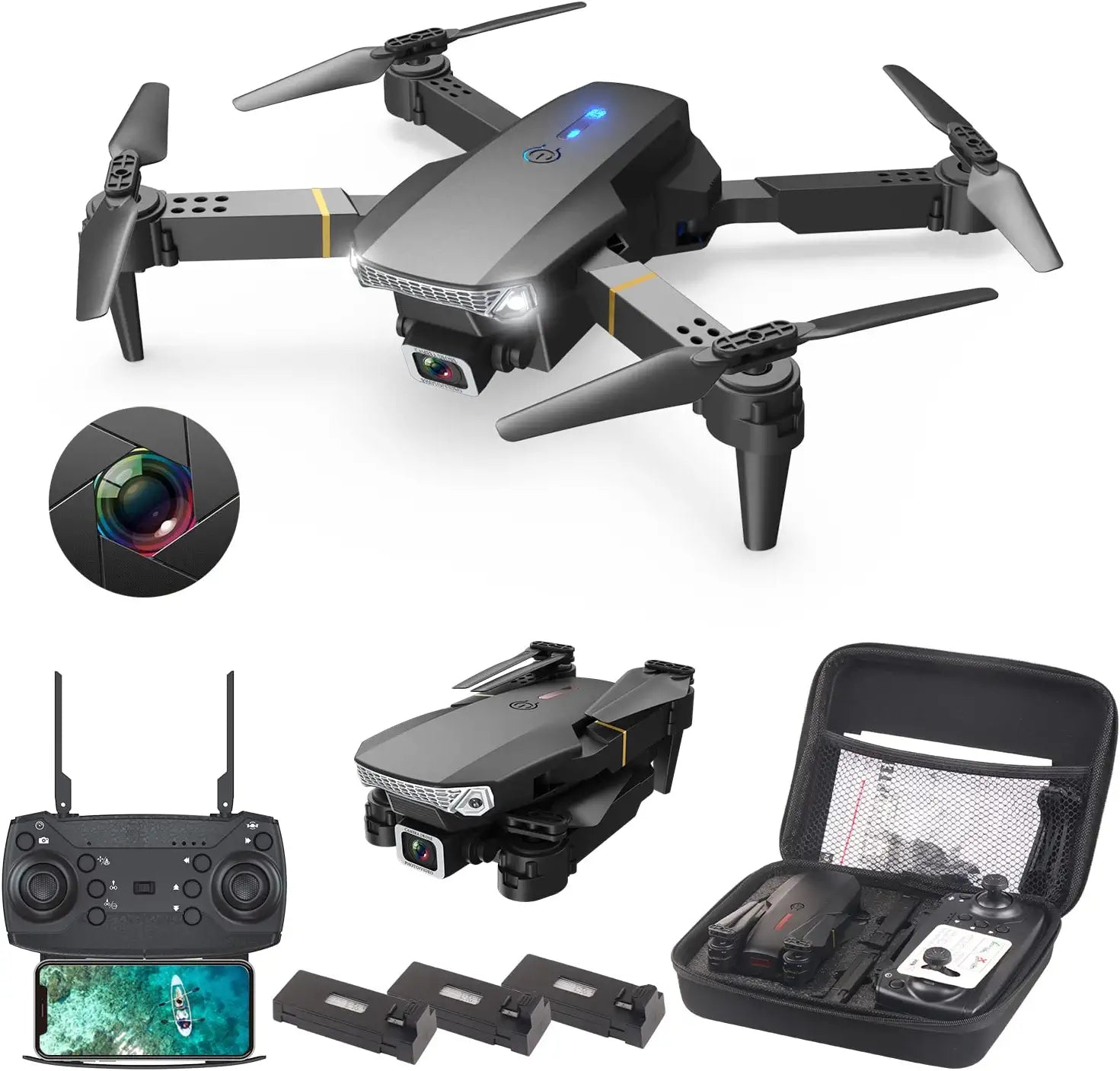 Wipkviey T27 Drone - with 3 Batteries 360° Flip, Altitude Hold, Headless Mode, One Key Take off/Landing Foldable Drone 1 Wipkviey T27 Drone - with 3 Batteries 360° Flip, Altitude Hold, Headless Mode, One Key Take off/Landing Foldable Drone
