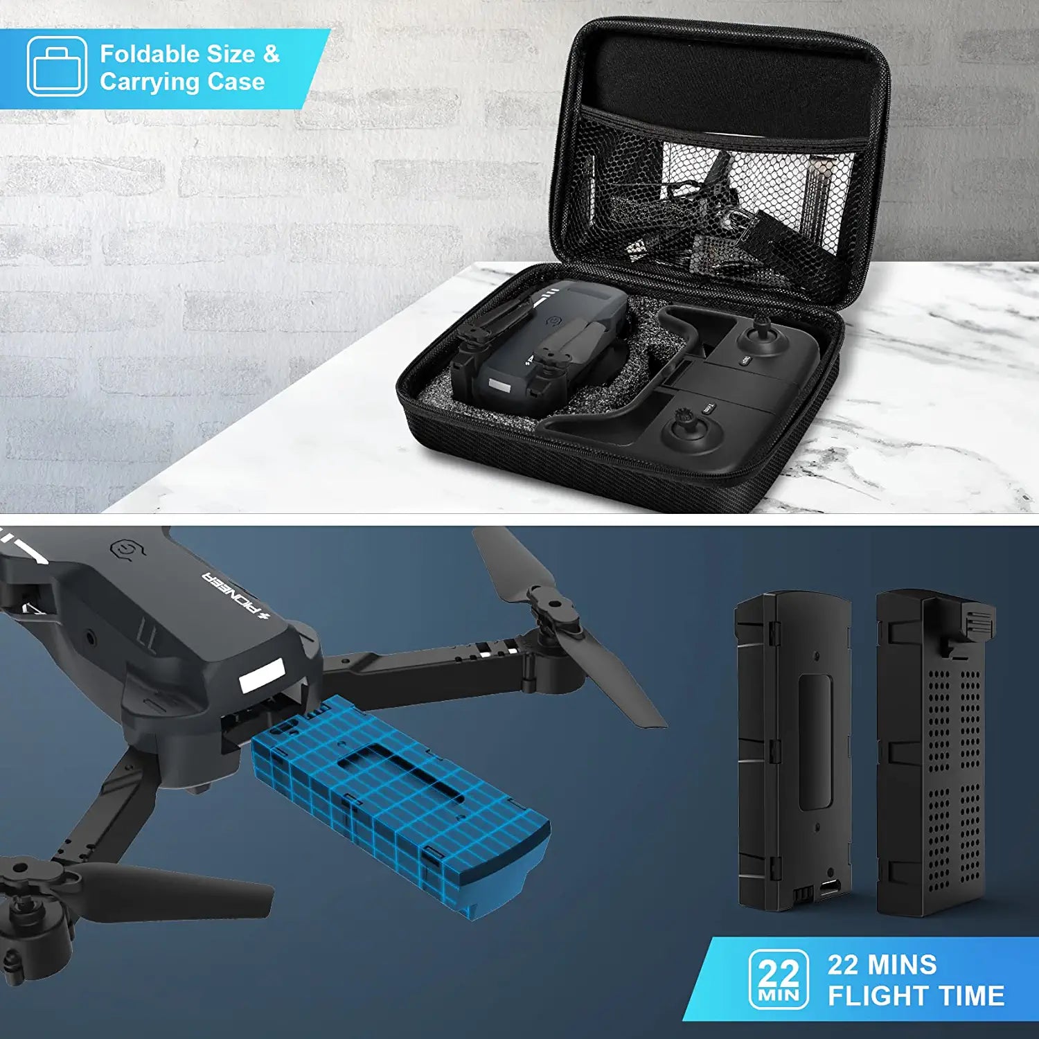 RADCLO Mini Drone with Camera - 1080P HD FPV Foldable Drone with Carrying Case, 2 batteries, 90° Adjustable Lens, One Key Take Off/Land, Altitude Hold, APP Control, 360° Flip, for Kids and Adults 5 RADCLO Mini Drone with Camera - 1080P HD FPV Foldable Drone with Carrying Case, 2 batteries, 90° Adjustable Lens, One Key Take Off/Land, Altitude Hold, APP Control, 360° Flip, for Kids and Adults - Image 5