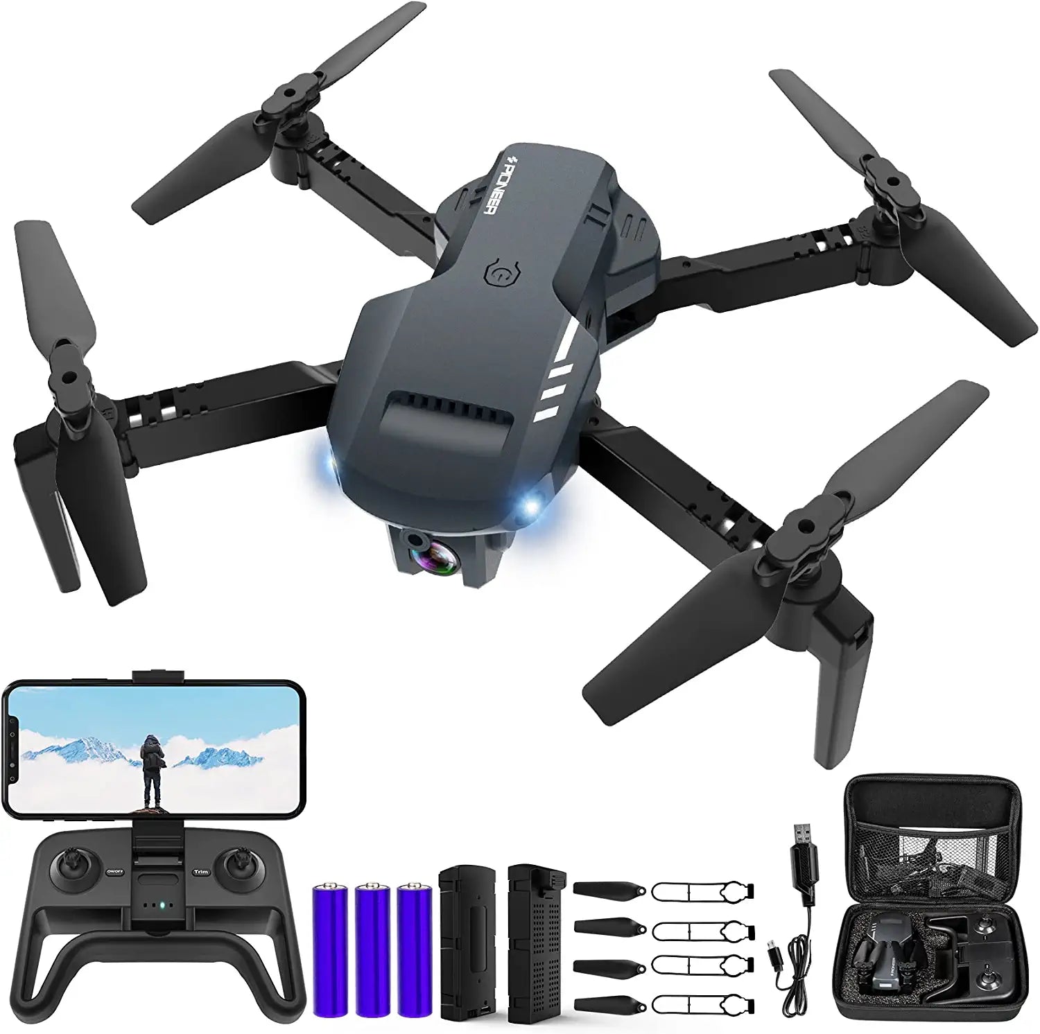 RADCLO Mini Drone with Camera - 1080P HD FPV Foldable Drone with Carrying Case, 2 batteries, 90° Adjustable Lens, One Key Take Off/Land, Altitude Hold, APP Control, 360° Flip, for Kids and Adults 1 RADCLO Mini Drone with Camera - 1080P HD FPV Foldable Drone with Carrying Case, 2 batteries, 90° Adjustable Lens, One Key Take Off/Land, Altitude Hold, APP Control, 360° Flip, for Kids and Adults