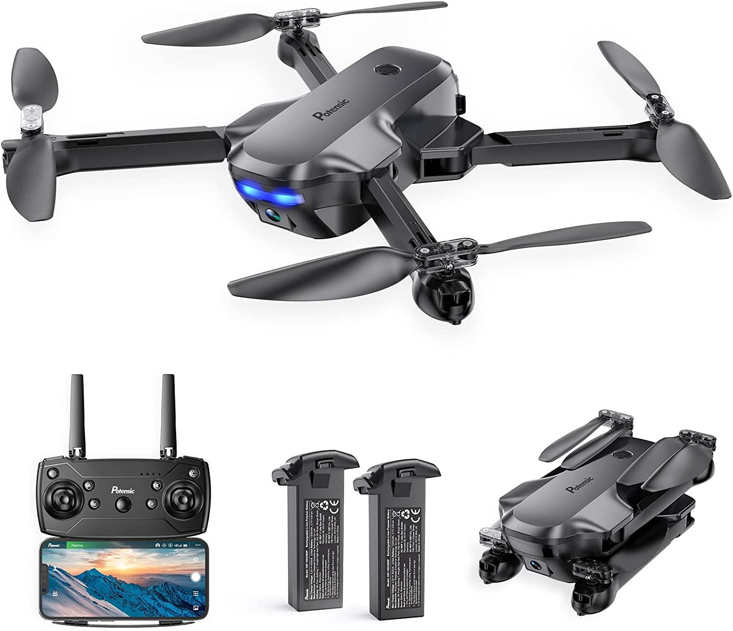Potensic P4 Foldable Drone - with Camera for Adults Beginners, FPV 1080P HD WiFi Remote Control Quadcopter with 40 Mins 2 Batteries, Altitude Hold, Gravity Control, Trajectory Flight, Headless Mode 1 Potensic P4 Foldable Drone - with Camera for Adults Beginners, FPV 1080P HD WiFi Remote Control Quadcopter with 40 Mins 2 Batteries, Altitude Hold, Gravity Control, Trajectory Flight, Headless Mode