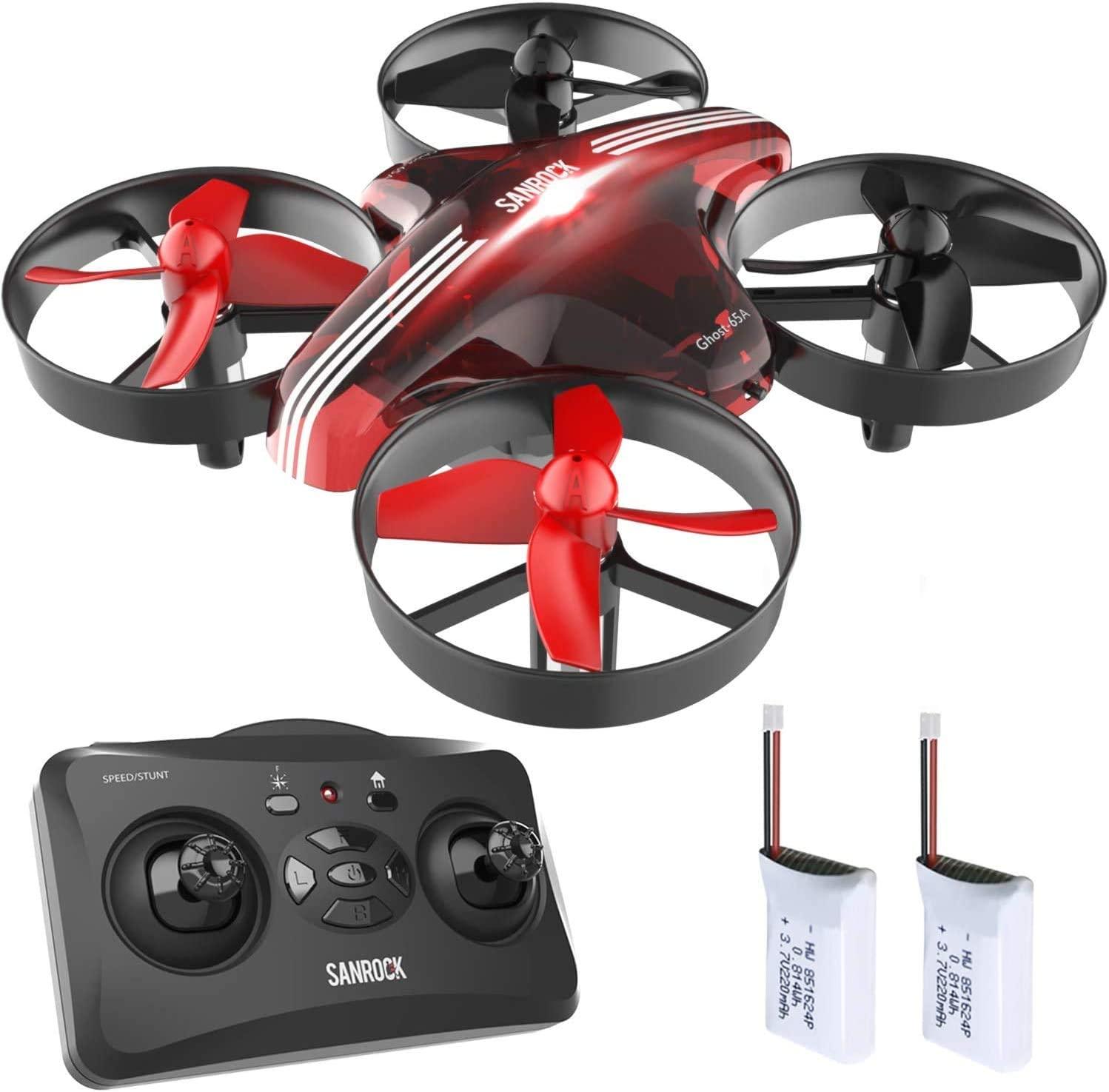 SANROCK GD65A Drone - for Kids and Beginners, RC Helicopter Support Headless Mode, Altitude Hold, 3D Flip, One key return, with 2 Batteries, Great Gift/Toys for Boys and Girls