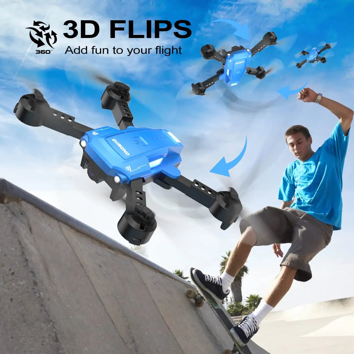 GGBOND G10 Drones - with Camera for Kids 1080P HD FPV,Mini RC Drone for Beginners with 3D Flips,Headless Mode,Voice Control,One Key Sart, Speed Adjust, Altitude Hold, 2 Batteries - صورة GGBOND G10 Drones - with Camera for Kids 1080P HD FPV,Mini RC Drone for Beginners with 3D Flips,Headless Mode,Voice Control,One Key Sart, Speed Adjust, Altitude Hold, 2 Batteries - صورة 4