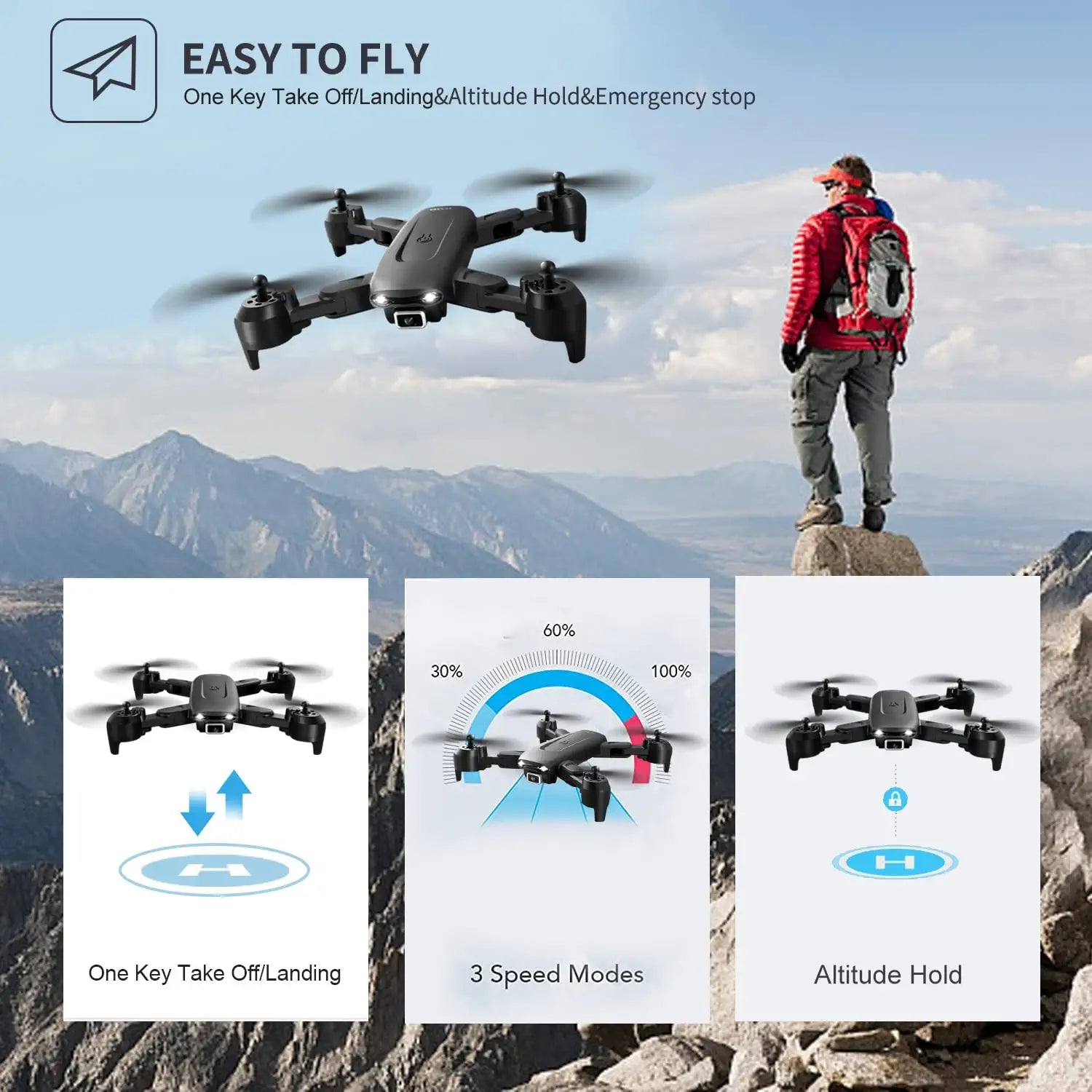 DRONEEYE 4DV12 Mini Drone - with Camera for Adults Kids,1080P Camera FPV Foldable RC Quadcopter,Drone for beginners,Altitude Hold, Headless Mode,3D Flips,App Control,Trajectory Flight,2 Batteries 5 DRONEEYE 4DV12 Mini Drone - with Camera for Adults Kids,1080P Camera FPV Foldable RC Quadcopter,Drone for beginners,Altitude Hold, Headless Mode,3D Flips,App Control,Trajectory Flight,2 Batteries - Image 5