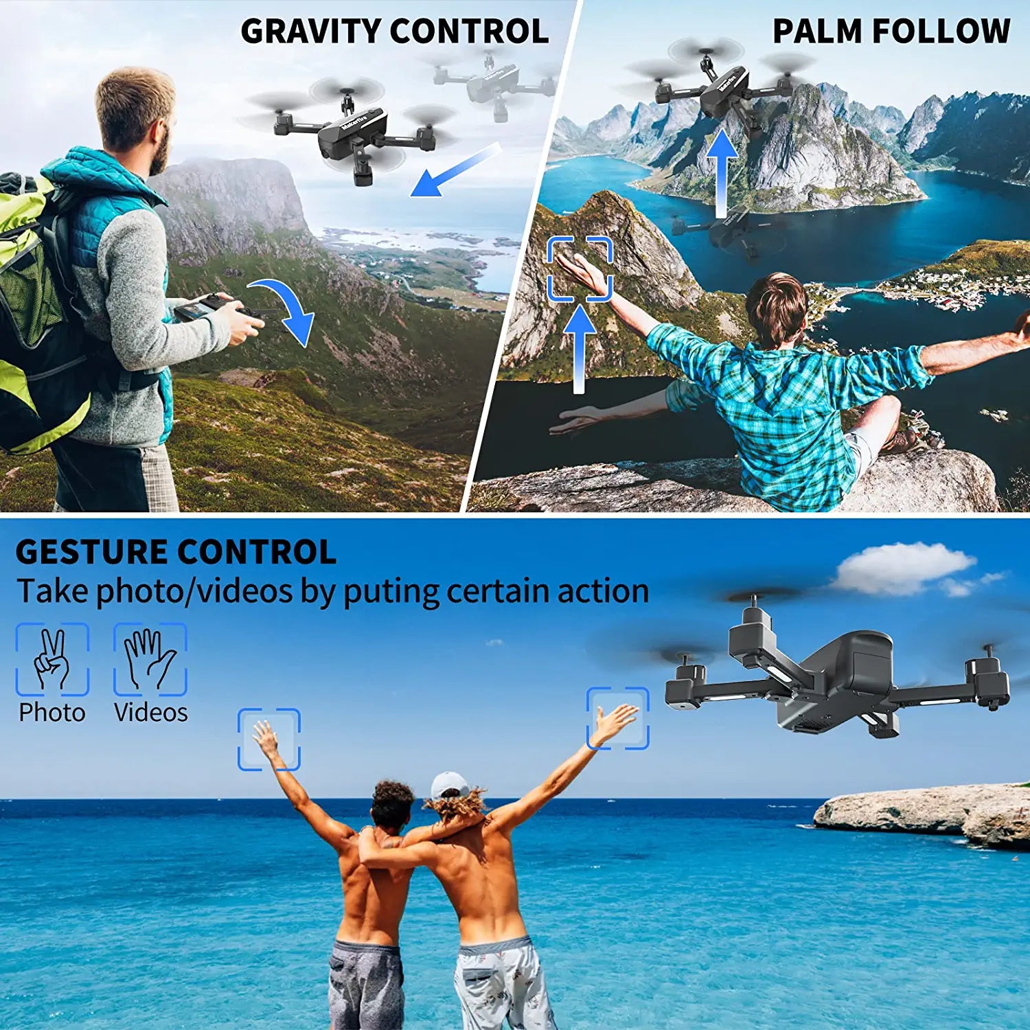 Makerfire H745/GX5 Drone - with 1080P Camera, RC Quadcopter for Adults and Kids, Foldable FPV WiFi Drones with 35min Flight Time, Gravity Control, Altitude Hold, Auto Hover, Gestures Selfie 5 Makerfire H745/GX5 Drone - with 1080P Camera, RC Quadcopter for Adults and Kids, Foldable FPV WiFi Drones with 35min Flight Time, Gravity Control, Altitude Hold, Auto Hover, Gestures Selfie - Image 5