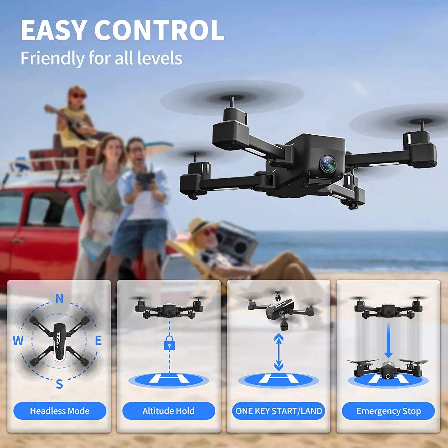 Makerfire H745/GX5 Drone - with 1080P Camera, RC Quadcopter for Adults and Kids, Foldable FPV WiFi Drones with 35min Flight Time, Gravity Control, Altitude Hold, Auto Hover, Gestures Selfie 4 Makerfire H745/GX5 Drone - with 1080P Camera, RC Quadcopter for Adults and Kids, Foldable FPV WiFi Drones with 35min Flight Time, Gravity Control, Altitude Hold, Auto Hover, Gestures Selfie - Image 4