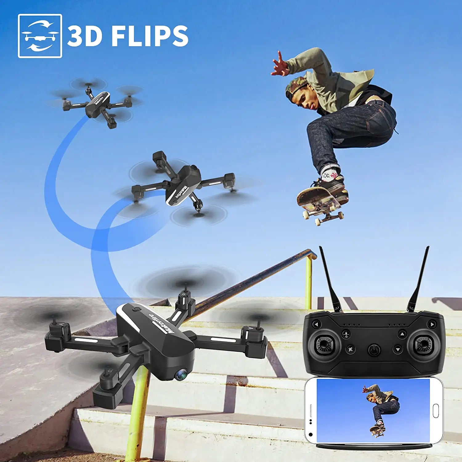 Makerfire H745/GX5 Drone - with 1080P Camera, RC Quadcopter for Adults and Kids, Foldable FPV WiFi Drones with 35min Flight Time, Gravity Control, Altitude Hold, Auto Hover, Gestures Selfie 2 Makerfire H745/GX5 Drone - with 1080P Camera, RC Quadcopter for Adults and Kids, Foldable FPV WiFi Drones with 35min Flight Time, Gravity Control, Altitude Hold, Auto Hover, Gestures Selfie - Image 2