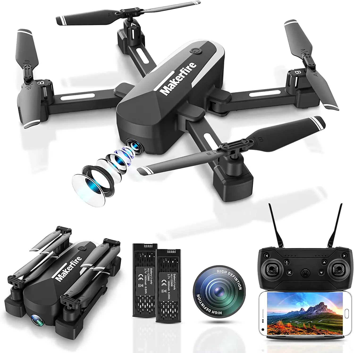 Makerfire H745/GX5 Drone - with 1080P Camera, RC Quadcopter for Adults and Kids, Foldable FPV WiFi Drones with 35min Flight Time, Gravity Control, Altitude Hold, Auto Hover, Gestures Selfie 1 Makerfire H745/GX5 Drone - with 1080P Camera, RC Quadcopter for Adults and Kids, Foldable FPV WiFi Drones with 35min Flight Time, Gravity Control, Altitude Hold, Auto Hover, Gestures Selfie