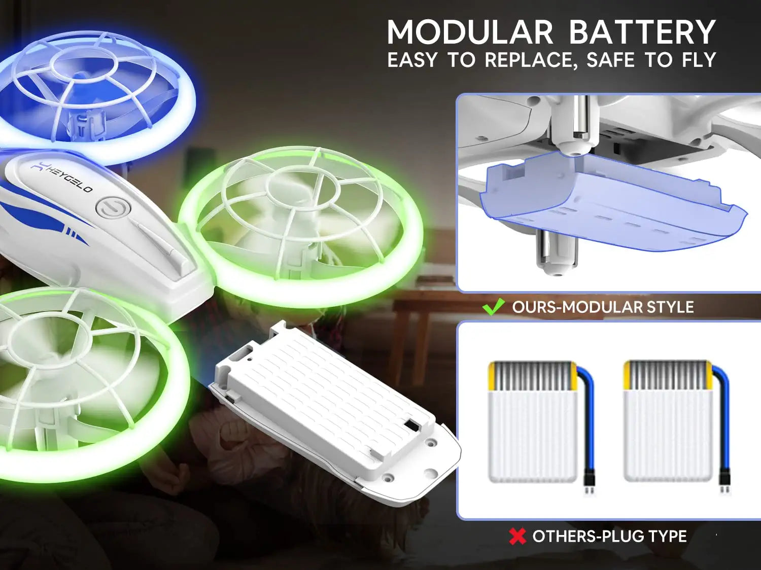 Heygelo S60 Drones for Kids - Mini Drone with LED Lights for Beginners, RC Quadcopter with Altitude Hold and Headless Mode, Full Propeller Protect, 3D Flips, 2 Batteries, Toys Gifts for Boys Girls 9 Heygelo S60 Drones for Kids - Mini Drone with LED Lights for Beginners, RC Quadcopter with Altitude Hold and Headless Mode, Full Propeller Protect, 3D Flips, 2 Batteries, Toys Gifts for Boys Girls — изображение 9