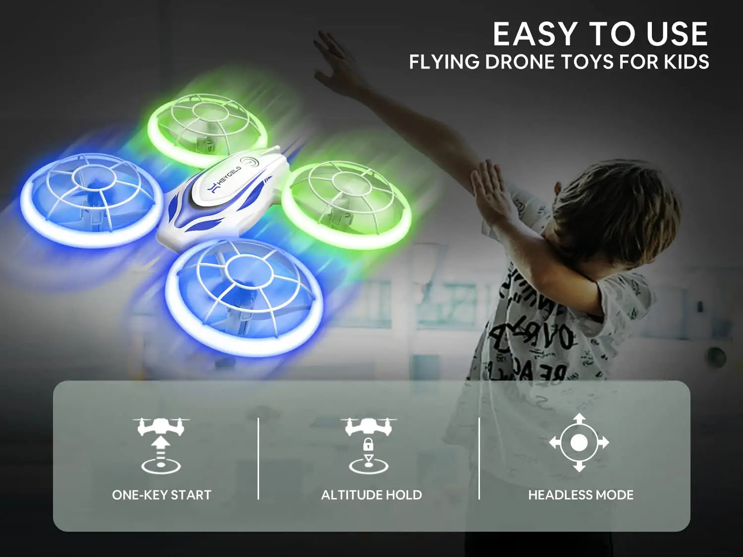 Heygelo S60 Drones for Kids - Mini Drone with LED Lights for Beginners, RC Quadcopter with Altitude Hold and Headless Mode, Full Propeller Protect, 3D Flips, 2 Batteries, Toys Gifts for Boys Girls 4 Heygelo S60 Drones for Kids - Mini Drone with LED Lights for Beginners, RC Quadcopter with Altitude Hold and Headless Mode, Full Propeller Protect, 3D Flips, 2 Batteries, Toys Gifts for Boys Girls — изображение 4