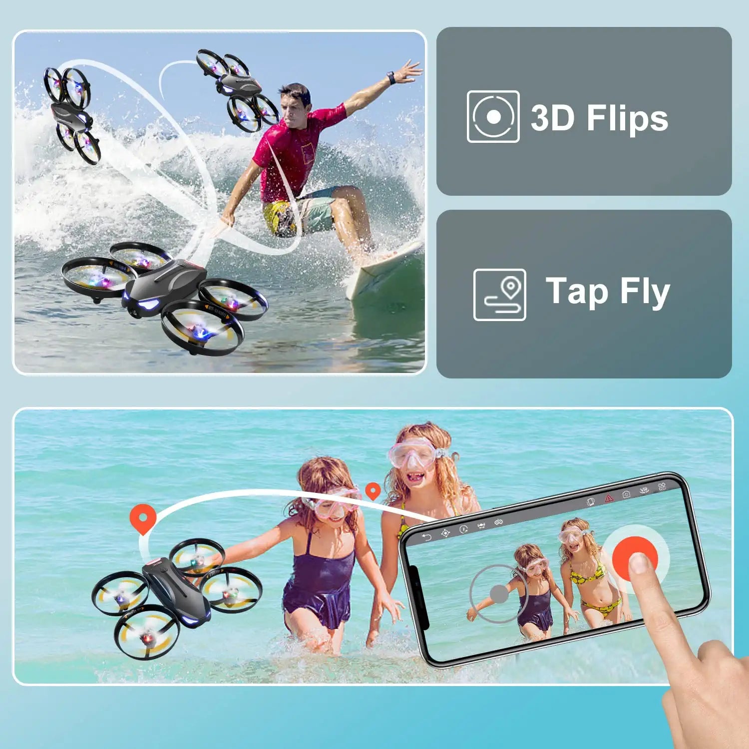 4DRC V16 Drone - with Camera for Kids,1080P FPV Camera Mini RC Quadcopter Beginners Toy with 7 Colors LED Lights,3D Flips,Gesture Selfie,Headless Mode,Altitude Hold,Boys Girls Birthday Gifts - صورة 4DRC V16 Drone - with Camera for Kids,1080P FPV Camera Mini RC Quadcopter Beginners Toy with 7 Colors LED Lights,3D Flips,Gesture Selfie,Headless Mode,Altitude Hold,Boys Girls Birthday Gifts - صورة 8