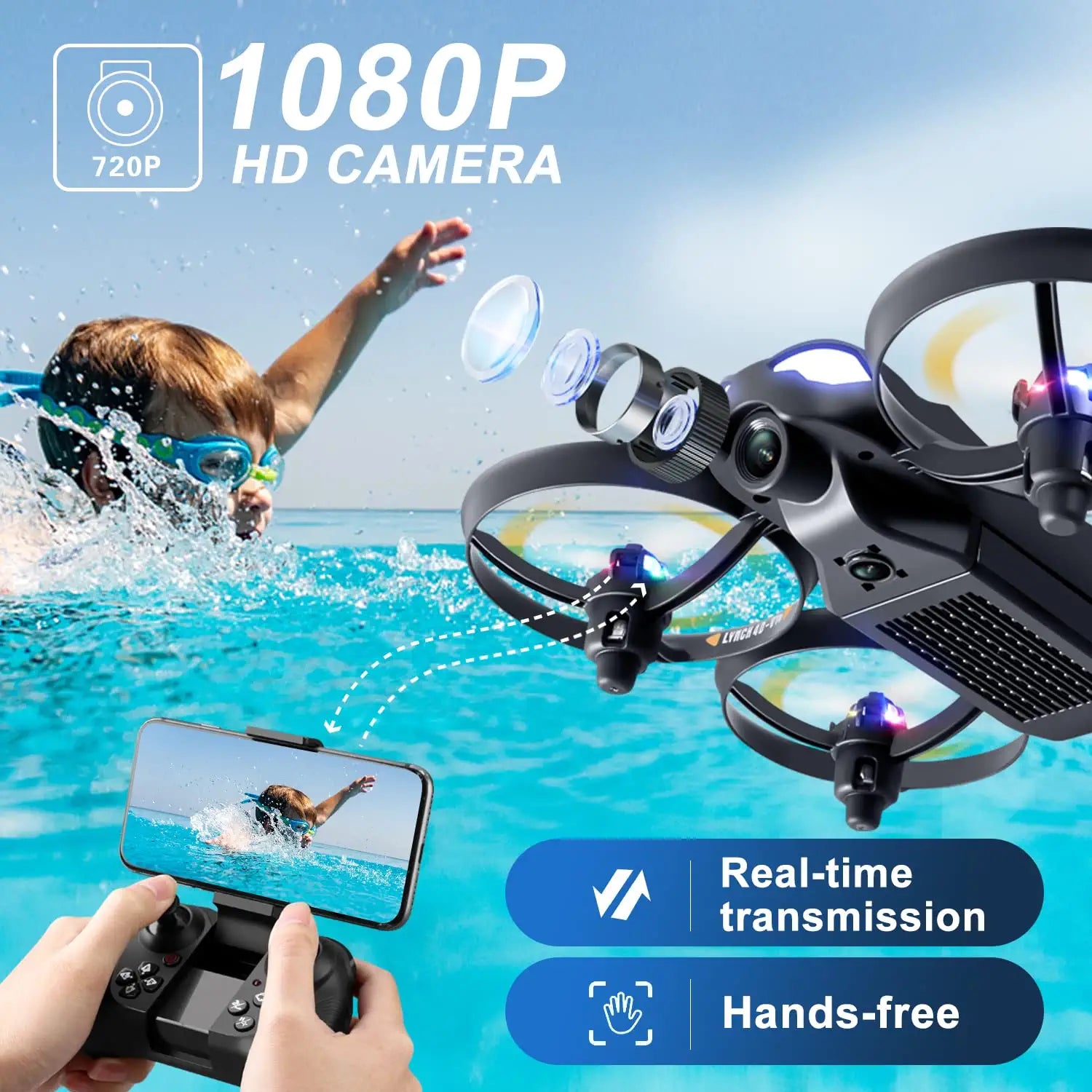 4DRC V16 Drone - with Camera for Kids,1080P FPV Camera Mini RC Quadcopter Beginners Toy with 7 Colors LED Lights,3D Flips,Gesture Selfie,Headless Mode,Altitude Hold,Boys Girls Birthday Gifts - صورة 4DRC V16 Drone - with Camera for Kids,1080P FPV Camera Mini RC Quadcopter Beginners Toy with 7 Colors LED Lights,3D Flips,Gesture Selfie,Headless Mode,Altitude Hold,Boys Girls Birthday Gifts - صورة 5