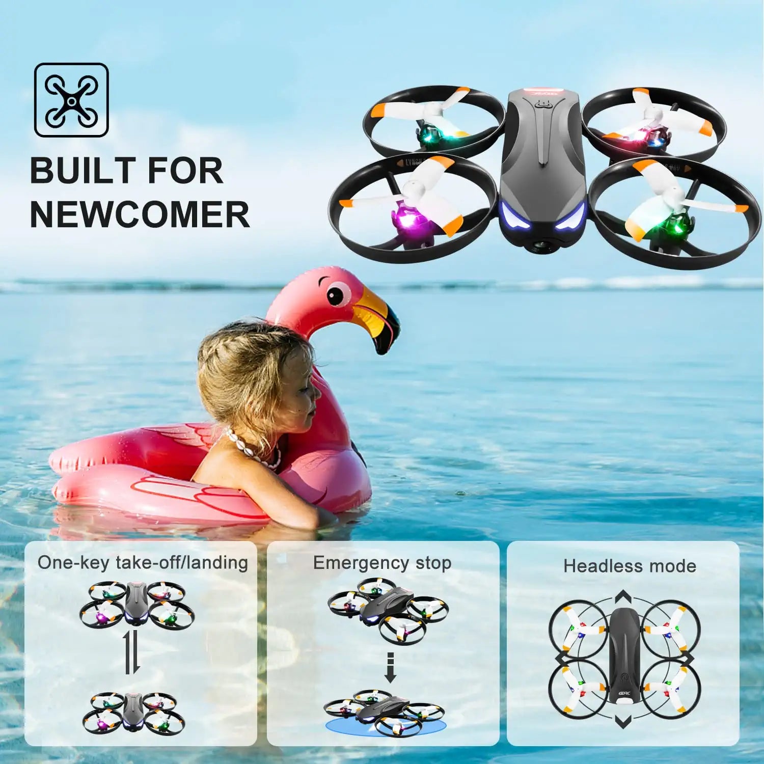 4DRC V16 Drone - with Camera for Kids,1080P FPV Camera Mini RC Quadcopter Beginners Toy with 7 Colors LED Lights,3D Flips,Gesture Selfie,Headless Mode,Altitude Hold,Boys Girls Birthday Gifts - صورة 4DRC V16 Drone - with Camera for Kids,1080P FPV Camera Mini RC Quadcopter Beginners Toy with 7 Colors LED Lights,3D Flips,Gesture Selfie,Headless Mode,Altitude Hold,Boys Girls Birthday Gifts - صورة 3