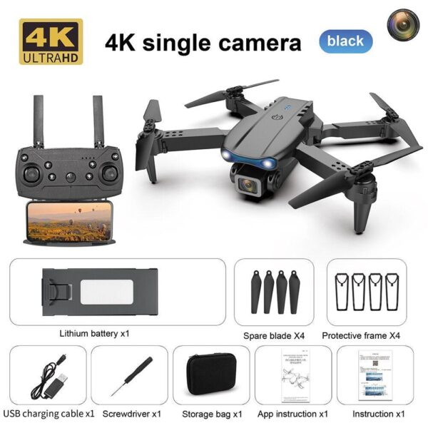 E99 Pro Drone With HD Camera -  4K Dual Camera 25 Minutes 200M Distance Headless Model Night Flying WIFI Foldable Drone — изображение 4