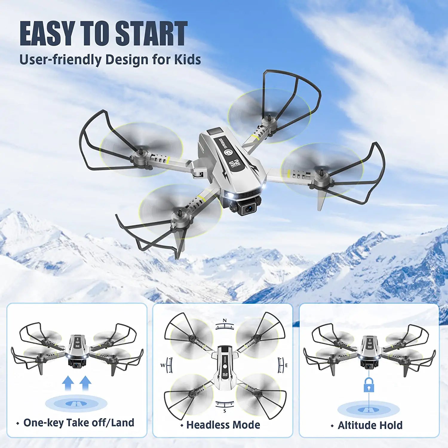 TOPRCBOXS S2 Mini Drone - for Kids with 1080P HD Camera, FPV Quadcopter Cool Toys Gifts for Teenage Boys RC Camera Drone with Altitude Hold 2 Batteries 3 TOPRCBOXS S2 Mini Drone - for Kids with 1080P HD Camera, FPV Quadcopter Cool Toys Gifts for Teenage Boys RC Camera Drone with Altitude Hold 2 Batteries - Image 3