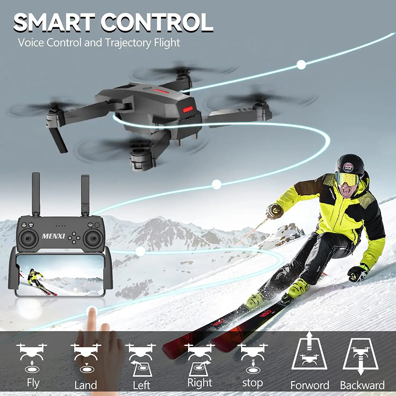 MENXI P5 Drone - with Camera for Adults Kids 1080P HD,RC Quadcopter WiFi FPV Live Video,Voice Control,Gesture Control,Altitude Hold,Headless Mode,Gravity Sensor,3 Directions of Obstacle Sensing,3D Flip 4 MENXI P5 Drone - with Camera for Adults Kids 1080P HD,RC Quadcopter WiFi FPV Live Video,Voice Control,Gesture Control,Altitude Hold,Headless Mode,Gravity Sensor,3 Directions of Obstacle Sensing,3D Flip - Image 4