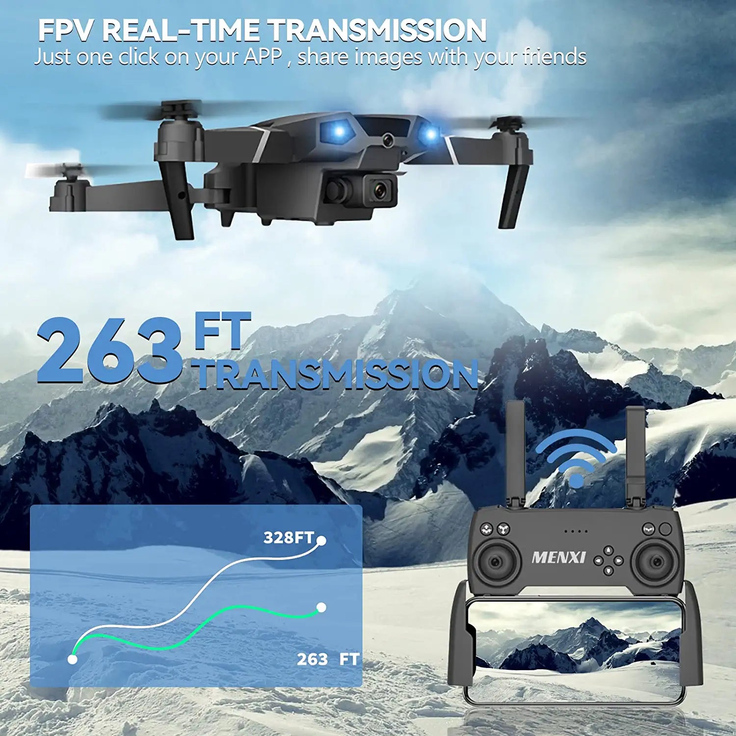 MENXI P5 Drone - with Camera for Adults Kids 1080P HD,RC Quadcopter WiFi FPV Live Video,Voice Control,Gesture Control,Altitude Hold,Headless Mode,Gravity Sensor,3 Directions of Obstacle Sensing,3D Flip 2 MENXI P5 Drone - with Camera for Adults Kids 1080P HD,RC Quadcopter WiFi FPV Live Video,Voice Control,Gesture Control,Altitude Hold,Headless Mode,Gravity Sensor,3 Directions of Obstacle Sensing,3D Flip - Image 2