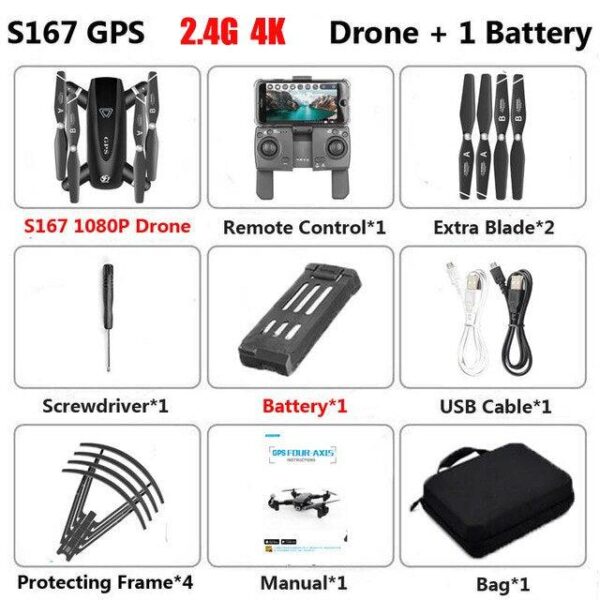 S167 Drone -  GPS 5G RC Quadcopter With 4K Camera WIFI FPV Foldable Off-Point Flying Gesture Photos Video Helicopter Toy — изображение 11
