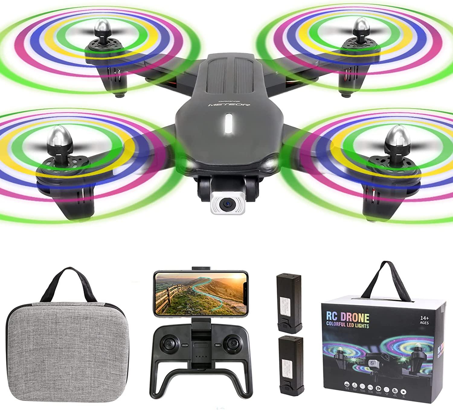 NiGHT LiONS TECH RC Drones for Kids Adults beginner with Camera 1080P,WiFi FPV Remote Control Quadcopter with RGB LED Lights,Optical flow,3D Flip,Headless Mode,One Key Start Mode,2 Battery