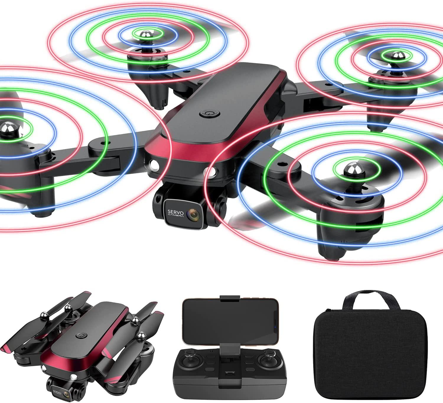 TizzyToy Drone - With Camera 6K, Equipped with Two Batteries, Additional 4 Blades and Charging Cable, Optical Flow Hovering, One-button 360° Flip, Equipped with RGB Lighting Fan Blades One Key Start Mode