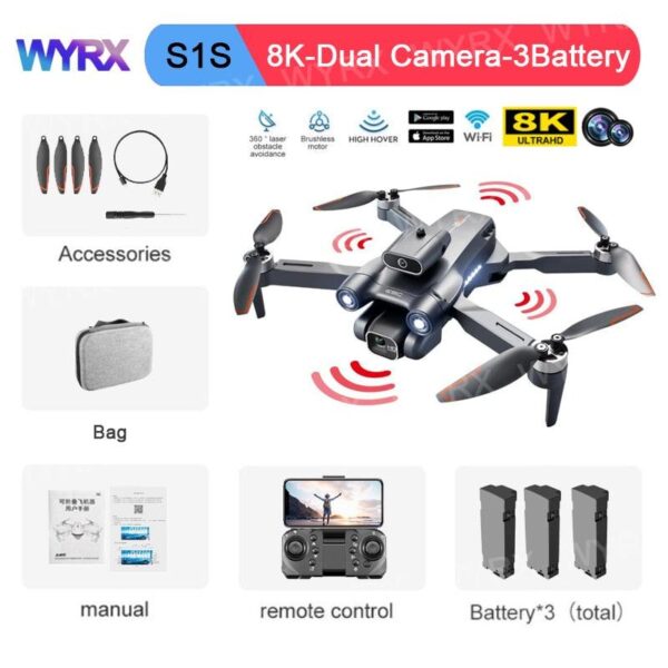 WYRX S1S GPS Drone - 5G 8K HD Dual Camera Professional Wifi FPV Obstacle Avoidance Optical Flow Folding Quadcopter Toy Boy Gift 6 WYRX S1S GPS Drone - 5G 8K HD Dual Camera Professional Wifi FPV Obstacle Avoidance Optical Flow Folding Quadcopter Toy Boy Gift - صورة WYRX S1S GPS Drone - 5G 8K HD Dual Camera Professional Wifi FPV Obstacle Avoidance Optical Flow Folding Quadcopter Toy Boy Gift - صورة 6