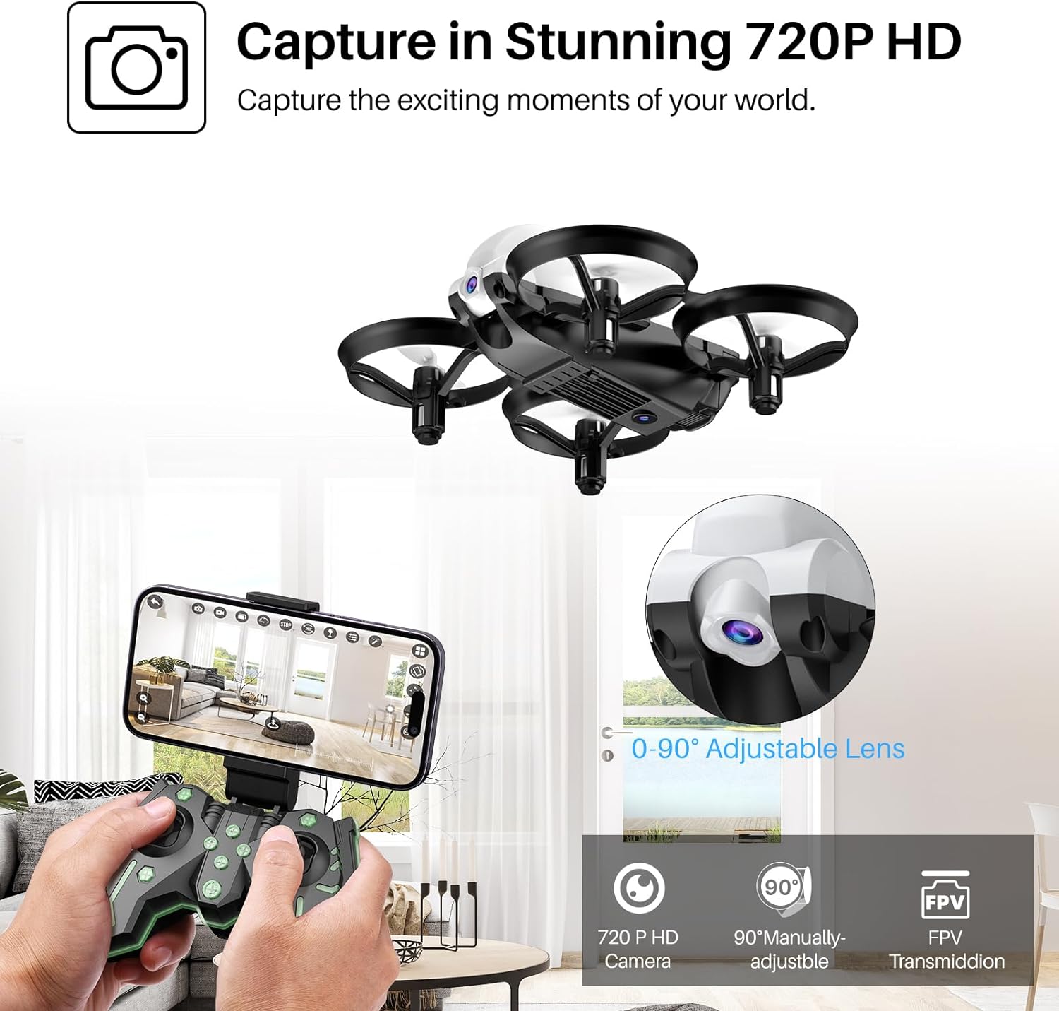 SIMREX X700 Drone with 720 HD Camera - WiFi FPV Live Video, 6-Axis RC Quadcopter, Altitude Hold & Headless Mode, Optical Flow Positioning, One Key Take Off/Land App Control with 360°Flip for Beginners 5 SIMREX X700 Drone with 720 HD Camera - WiFi FPV Live Video, 6-Axis RC Quadcopter, Altitude Hold & Headless Mode, Optical Flow Positioning, One Key Take Off/Land App Control with 360°Flip for Beginners - Image 5