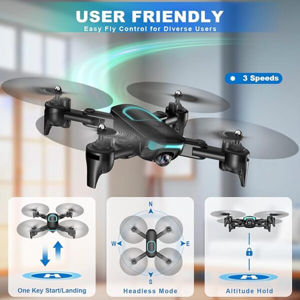 REDRIE JY02 Drone with Camera - Foldable Mini Drone for Adults and Kids with 1080P FPV Camera, Upgrade Altitude Hold, Gestures Selfie, Waypoint Fly, Headless Mode, 3D Flip, One Key Start, 3 Speed Mode, Circle Fly, 2 Batteries — изображение 5