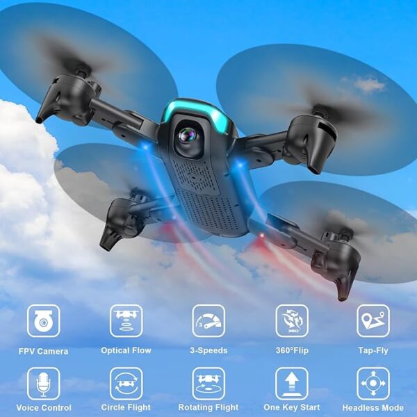 REDRIE JY02 Drone with Camera - Foldable Mini Drone for Adults and Kids with 1080P FPV Camera, Upgrade Altitude Hold, Gestures Selfie, Waypoint Fly, Headless Mode, 3D Flip, One Key Start, 3 Speed Mode, Circle Fly, 2 Batteries — изображение 3