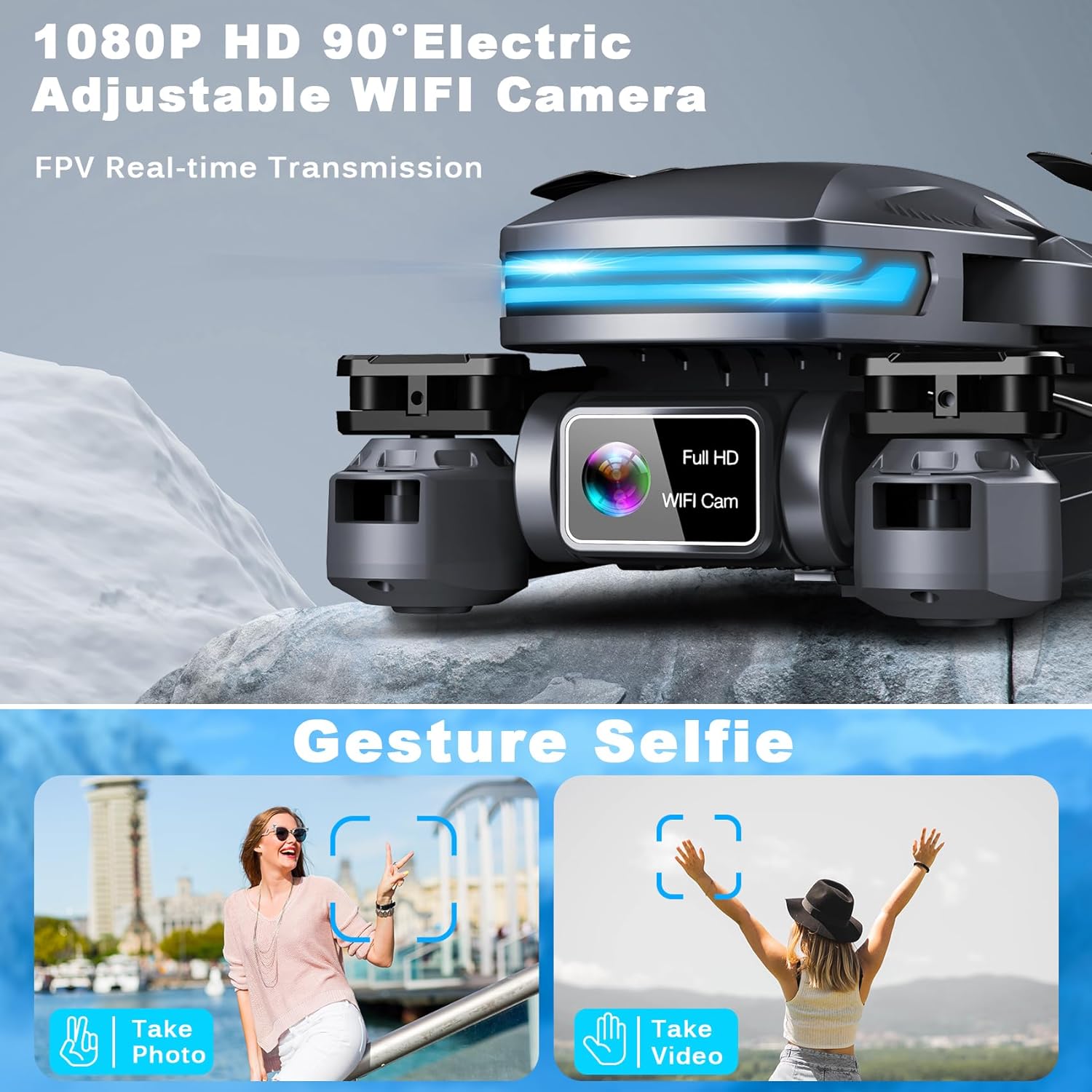 Loiley S29 Drone - 1080P FPV Drones for kids with Voice Control, Gestures Selfie, Altitude Hold, 90° Adjustable Lens, 3D Flips, 2 Batteries 6 Loiley S29 Drone - 1080P FPV Drones for kids with Voice Control, Gestures Selfie, Altitude Hold, 90° Adjustable Lens, 3D Flips, 2 Batteries — изображение 6