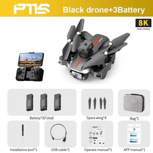 P11S Drone - 8K HD Camera 360 Obstacle Avoidance FPV MINI Aerial Photography Helicopter Professional Foldable Quadcopter Toy - صورة P11S Drone - 8K HD Camera 360 Obstacle Avoidance FPV MINI Aerial Photography Helicopter Professional Foldable Quadcopter Toy - صورة 20