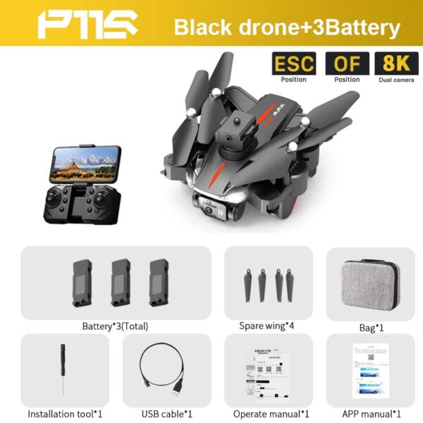 P11S Drone - 8K HD Camera 360 Obstacle Avoidance FPV MINI Aerial Photography Helicopter Professional Foldable Quadcopter Toy - صورة P11S Drone - 8K HD Camera 360 Obstacle Avoidance FPV MINI Aerial Photography Helicopter Professional Foldable Quadcopter Toy - صورة 18