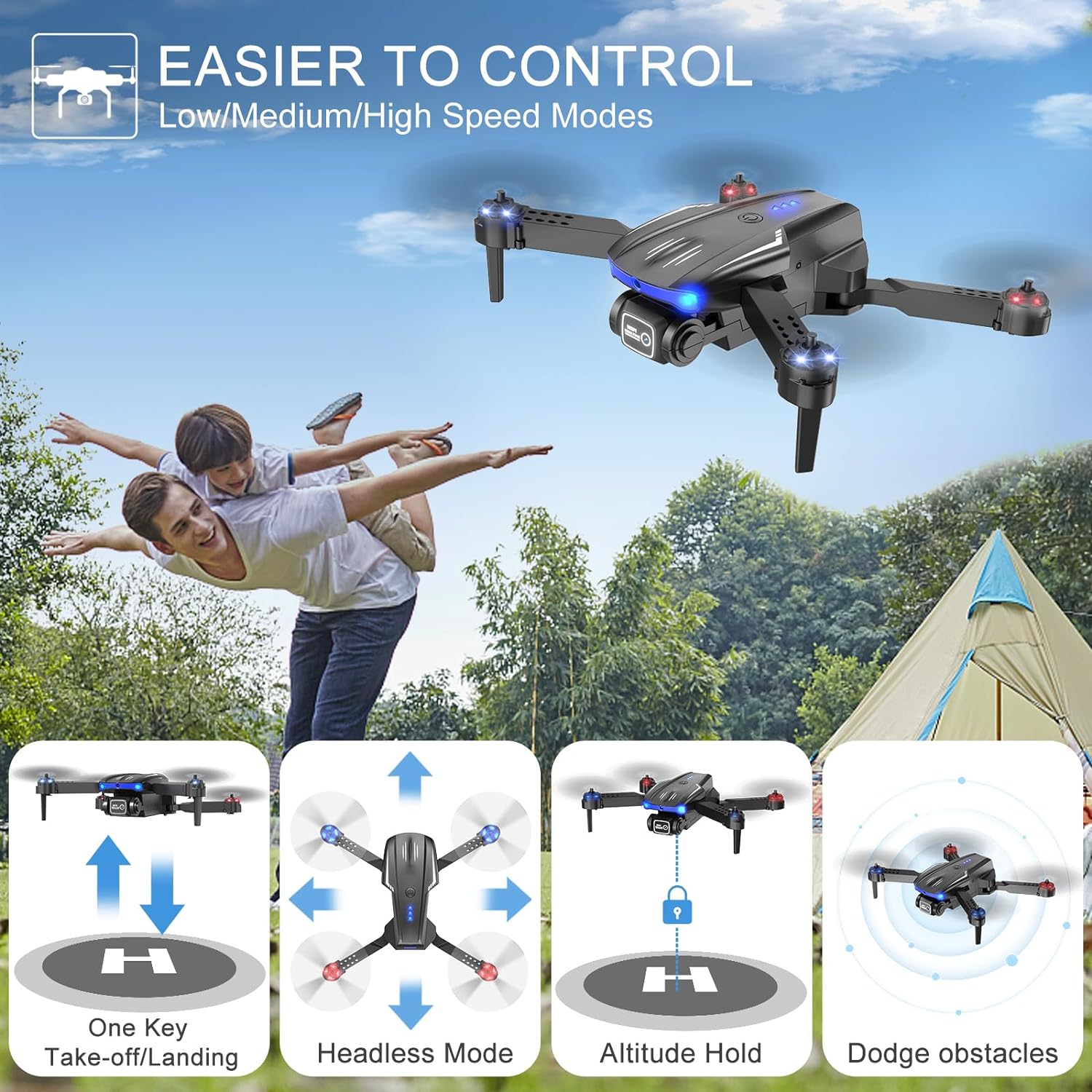 X-shop LDG006 Drone - 1080P FPV Mini Drones for Kids Adults with Carrying Case, One Key Take Off/Landing, Altitude Hold, Obstacle Avoidance, 2 Batteries 6 X-shop LDG006 Drone - 1080P FPV Mini Drones for Kids Adults with Carrying Case, One Key Take Off/Landing, Altitude Hold, Obstacle Avoidance, 2 Batteries - Image 6