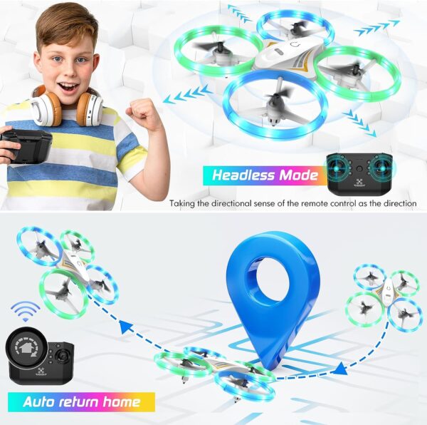 DyineeFy Mini Drone - Small Colorful Led Quadcopter with Altitude Hold, Headless Mode, 360° flip, and Auto Return Home - Image 7